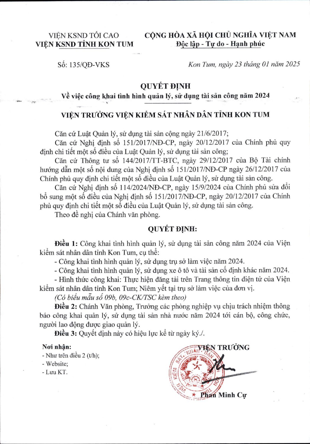 QĐ ve viec cong khai tinh hinh quan ly su dung tai san cong nam 2024 page 0001